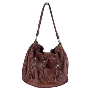 B. Makowski Mahogany Bucket Bag Shoulder Bag Soft Leather Silver Hardware